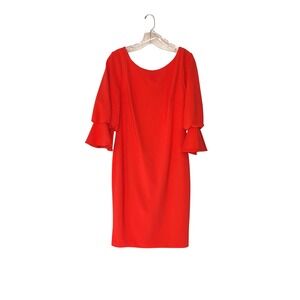 Calvin Klein Dress Women's Orange Funnel Sleeve Sheath V-Back Cocktail Hour 12